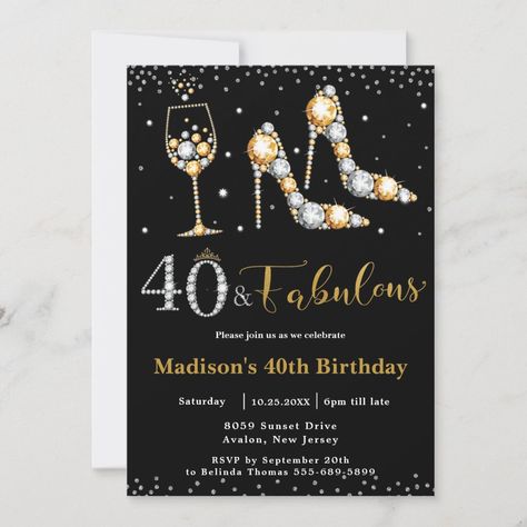 Forty And Fabulous, 98th Birthday, 40th Birthday Party Invites, Silver Invitation, 40 & Fabulous, 40 And Fabulous, 40th Birthday Invitations, Fabulous Birthday, 40th Birthday Parties