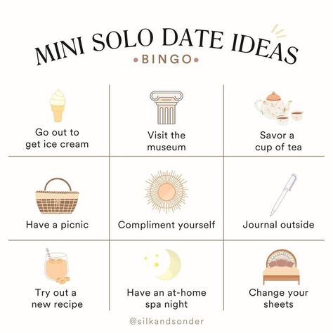 Quality Time Self Love Language, Self Date Ideas Aesthetic, Free Solo Date Ideas, Solo Date Ideas Things To Do, Quality Time Love Language Aesthetic, Quality Time Aesthetic, Solo Birthday Ideas, Self Dates, Self Date Aesthetic