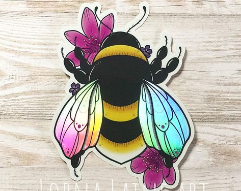 Bee Lover Gifts, Vinyl Sticker Design, Stickers Car, Sticker Water Bottle, Stickers Laptop, Bee Art, Rainbow Stickers, Student Gift, Neo Traditional