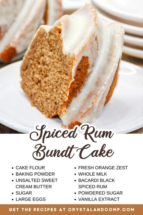 spiced rum bundt cake ingredient list Spiced Rum Cake, Bacardi Black, Rum Bundt Cake, Cake Ingredients List, Bacardi Rum Cake, Vanilla Spice, Decadent Chocolate Cake, Pound Cakes, Rum Cake