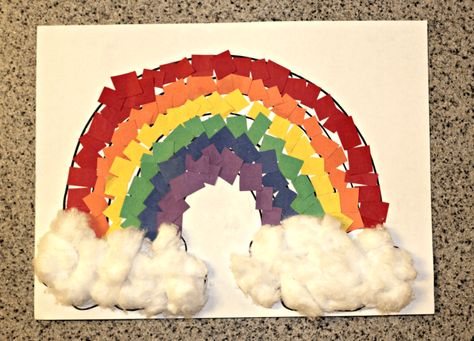 Rainbow Paper Collage Craft Idea for Preschool Kids Rainbow Paper Craft, Preschool Color Activities, Craft Activities For Toddlers, Paper Craft For Kids, Construction Paper Crafts, Homeschool Crafts, Spring Crafts For Kids, Rainbow Paper, Preschool Art Activities