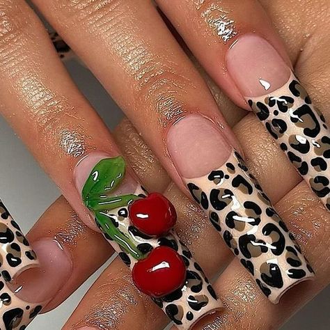 The Nail Connection on Instagram: "Cheetah print x Cherries 🐆🍒🖤  📸: @myprettyset   Follow @thenailconnection for more nail inspo 💅🏽✨  #nails #naildesign #nailinspiration #nailartist #nailtrend #nailbeauty #nails2inspire #nailinspo #nailvideos #nailsporn #nailtech #nailartist #longnails #nailideas #nailsnailsnails #animalprintnails #3dnails #cherrynails #gelnails #naildesigns #springnails #thenailconnection #thenailconnectionxo" 3d Cherry Nails, Pin Up Nails, Cheetah Print Nails, Cherry Nails, Acrylic Nails Coffin Pink, Animal Print Nails, Gem Nails, Hot Nails, Fire Nails