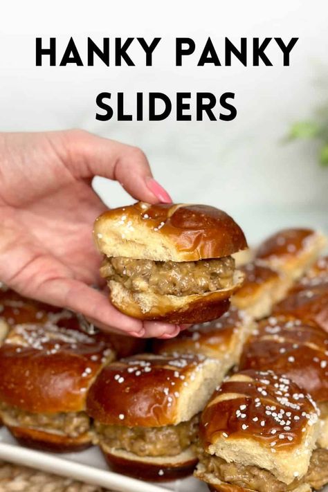 A crowd-pleasing spin on the old-fashioned appetizer. This Hanky Panky recipe is made into sliders for your next potluck or holiday! Hanky Panky Recipe, Sliders Recipes Hawaiian Rolls, Easy Slider Recipes, Slider Sandwiches, Classic Appetizers, Beef Sausage, Ashley Johnson, Slider Recipes, Recipes Crockpot