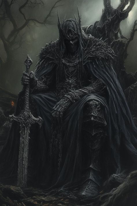 Heavy Metal Artwork Fantasy Art, Dark Queen On Throne, Medieval King Aesthetic, King On Throne Art, Dark Lord Armor, King Aesthetic Dark, Dark Souls Matching Pfp, Dark Mysterious Man, Dark King Aesthetics