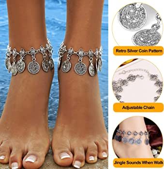 2PCS Women Beach Anklet Tribal Ethnic Coin Tassel Gypsy Anklets Chain Adjustable Boho Anklets Foot Chain Jewellery (Sliver) : Amazon.co.uk: Fashion Tassel Anklet, Chain Jewellery, Foot Chain, Beautiful Anklet, Anklets Boho, Beach Anklets, Adjustable Jewelry, Women Beach, Foot Jewelry