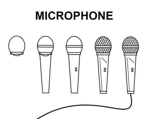 Step-by-Step tutorial for a microphone. How To Draw A Microphone, Microphone Drawing Easy, Microphone Doodle, Nyc Doodles, Bts Drawings Easy, Microphone Drawing, Draw Music, Music Doodle, Doodle Art For Beginners