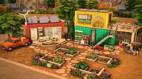 Container Home Sims 4, Sims 4 Container House, Sims 4 Eco House, Tiny Container House, Container Houses, Sims 4 House Building, Tiny House Community, Eco Lifestyle, Sims Ideas