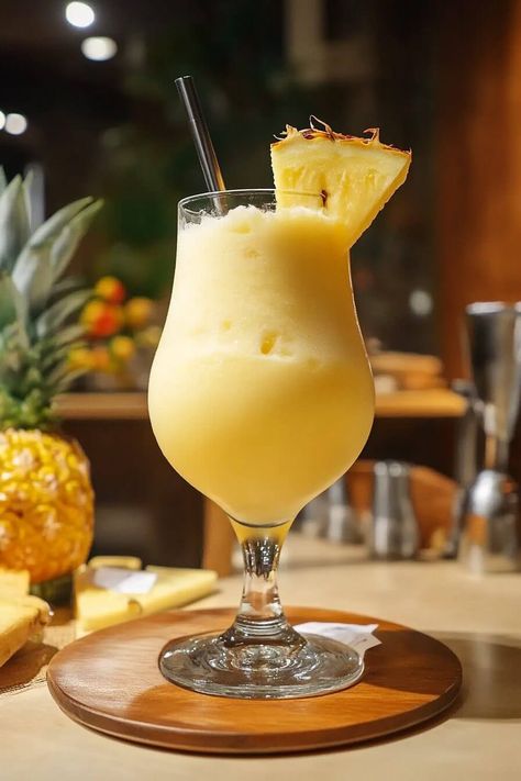 Classic Pina Colada 9 Tropical Snacks, Pina Colada Cocktail, Frozen Pina Colada, Mango Chunks, Pineapple Slices, Coconut Ice Cream, Light Rum, Frozen Pineapple, Rum Cocktail