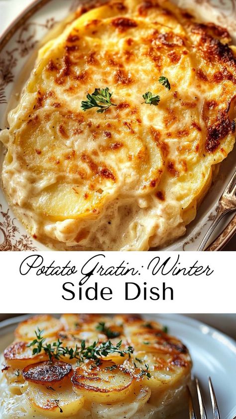 This Creamy Potato Gratin is the ultimate winter comfort food. With layers of creamy potatoes, this dish adds richness and flavor to any winter meals dinners. It’s perfect for Friendsgiving or as a side for your winter dinner recipes. Easy to prepare yet luxurious, it’s sure to please everyone at the table. Potato Gratin Recipes, Winter Meals Dinners, Gratin Recipes, Potato Gratin Recipe, Winter Side Dishes, Creamy Potatoes, Winter Meals, Winter Comfort Food, Winter Dinner Recipes