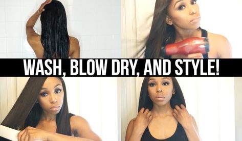 Easy Wash, Blow Dry, and Style Routine on Extensions! [Video] - https://blackhairinformation.com/video-gallery/easy-wash-blow-dry-style-routine-extensions-video/ Healthy Hair Regimen, Blowdry Styles, Natural Hair Routine, Straight Black Hair, Style Wig, Natural Hair Regimen, Long Healthy Hair, Hair Regimen, Human Hair Bundles