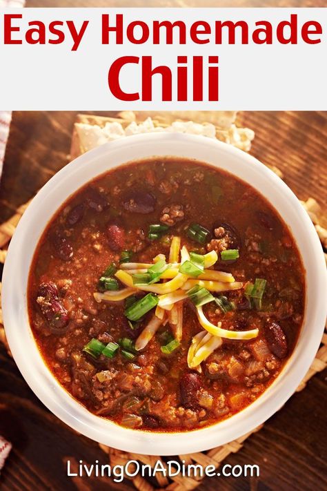 Easy Homemade Chili Recipe Easy Homemade Chili Recipe, Living On A Dime, Chili Recipe Stovetop, Easy Homemade Chili, Easy Chilli, Homemade Chili Recipe, Homemade Chilli, Best Chili Recipe, Crockpot Chili