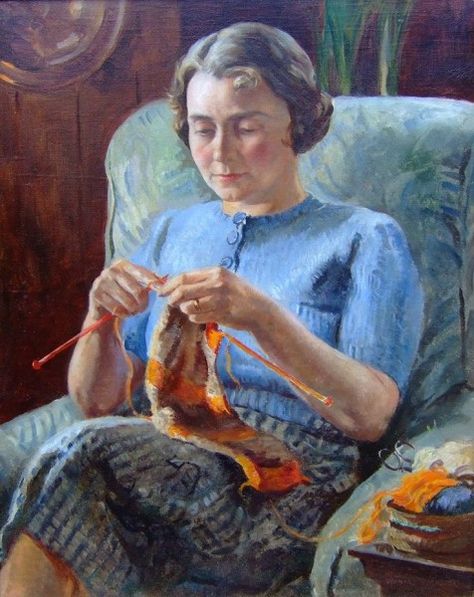 Marjorie Knitting by Leonard Fuller, St Ives Society of Artists Knitting Artwork, Duncan Grant, Vintage Foto's, Knit Art, Grandma's House, Tableau Art, Hans Christian, Old Woman, Pictures Of People