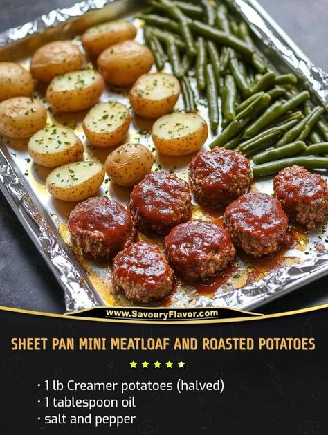 Weight Watchers Easy Recipes 2024 | Sheet Pan Mini Meatloaf and Roasted Potatoes | Facebook Sheet Pan Meatloaf And Potatoes, Sheet Pan Meatloaf And Green Beans, Sheet Pan Mini Meatloaf And Potatoes, Sheet Pan Mini Meatloaf, Healthy Dinner For One Person Easy Meals, Cookie Sheet Dinners, Mini Meatloaf Sheet Pan Dinner, Sheetpan Dinner Recipes, Meatloaf Sheet Pan Dinner