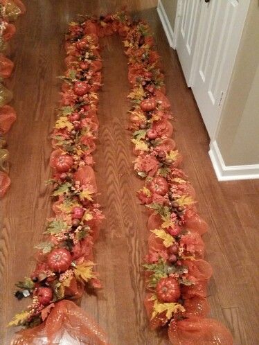 Fall Deco Mesh Swag Fall Deco Mesh Garland Diy, Fall Swags For Mantle, Fall Mesh Garland, Fall Deco Mesh Garland, Fall Door Garland, Deco Mesh Swag, Harvest Tree, Mesh Garland, Deco Mesh Garland