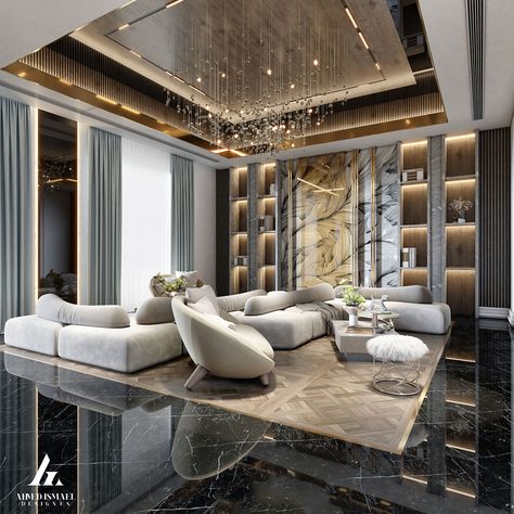 𝐋𝐔𝐗𝐔𝐑𝐘 𝐋𝐈𝐕𝐈𝐍𝐆 𝐃𝐄𝐒𝐈𝐆𝐍 on Behance Luxury Living Room Ideas Classy, Luxurious Celling Design, Living Ceiling Design Modern Luxury, Classic Home Design Living Room, Living Room False Ceiling Design Luxury, Glass Ceiling Design Living Room, Diningroom Luxury Modern, Marble Interior Living Room, Living Room Ceiling Design Modern Luxury