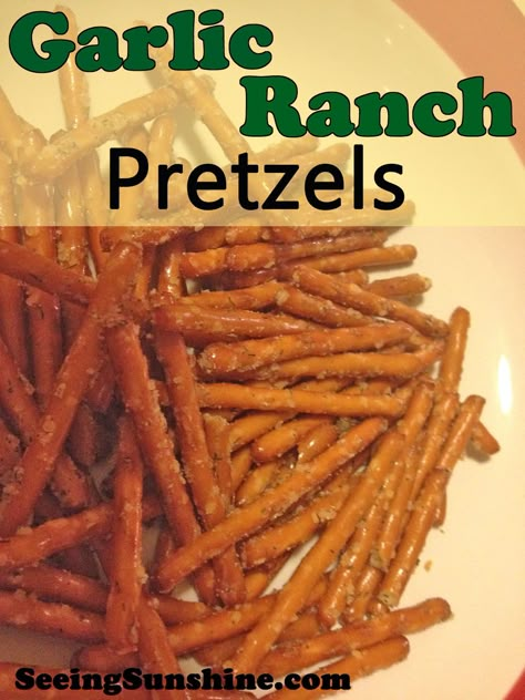 Ranch Pretzels Hidden Valley Baked, Ranch Pretzels Recipe, Holiday Munchies, Garlic Ranch Pretzels, Ranch Pretzels, Games With Family, Garlic Ranch, Ranch Mix, Snack Mixes