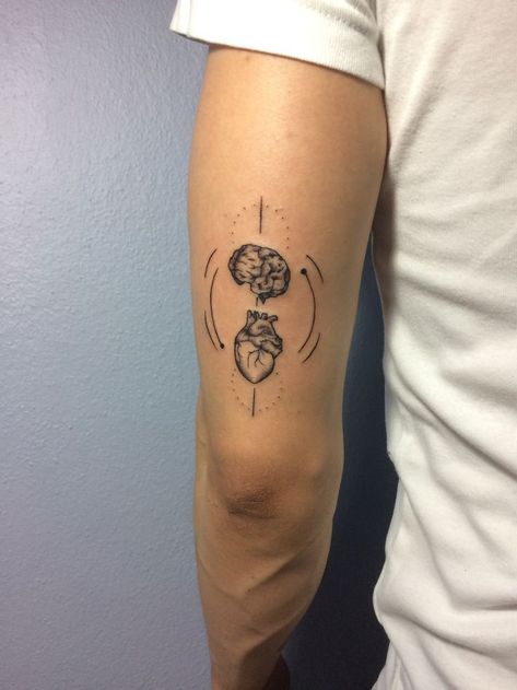 Mentality Tattoo, Small Realism Tattoo, Brain And Heart Tattoo, Harry Potter Tattoo Sleeve, Left Arm Tattoos, Compass Rose Tattoo, Brain Tattoo, Heart And Brain, Taurus Tattoos