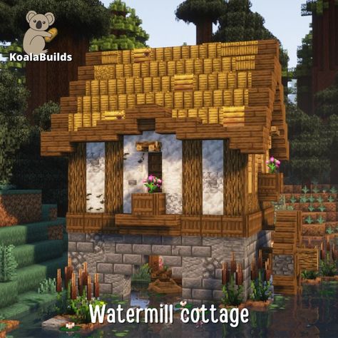 Tap to watch the full relaxing tutorial! Minecraft Seashell Build, Minecraft Fishermen House, Minecraft Medieval Fisherman House, Minecraft Watermill Design, Minecraft Watermill House, Fishing Village Minecraft, Watermill Minecraft, Small Minecraft Cottage, Minecraft Watermill