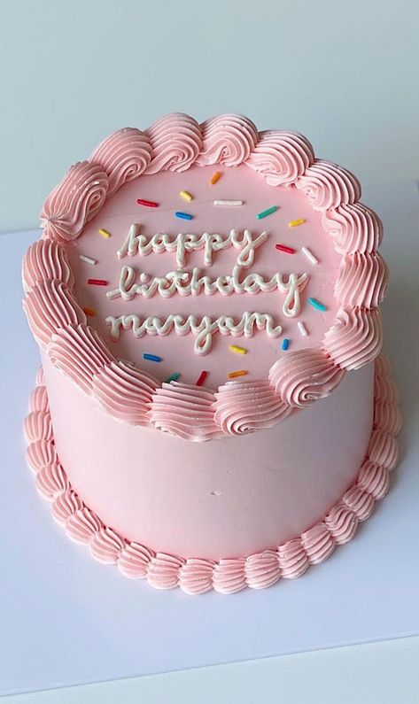 pink buttercream cake, simple pink cake, simple birthday cake Pink Cakes Aesthetic, Pink Cake Birthday Aesthetic, Birthday Cake Simple Aesthetic, Pinterest Birthday Cake, Simple Pink Cake Design, Pastel Pink Cake Aesthetic, Pink Cake Ideas Birthday Simple, Cute Birthday Cakes Pink, Simple Girly Cake