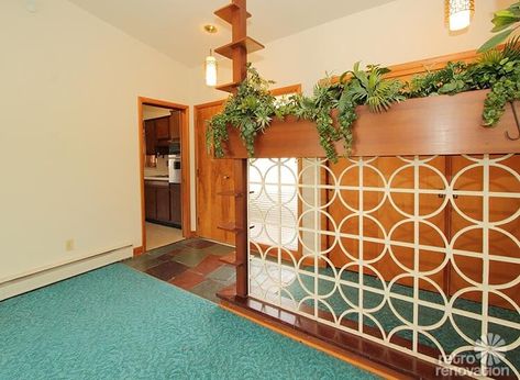 Warm and beautiful 1962 mid-century modern brick ranch time capsule house - Norfolk, Virginia - Midcentury Modern Room Dividers, Planter Room Divider, Retro Room Divider, Mid Century Railing, Built In Room Divider, Modern Brick Ranch, Dining Divider, Patio Divider, Kitchen Screen