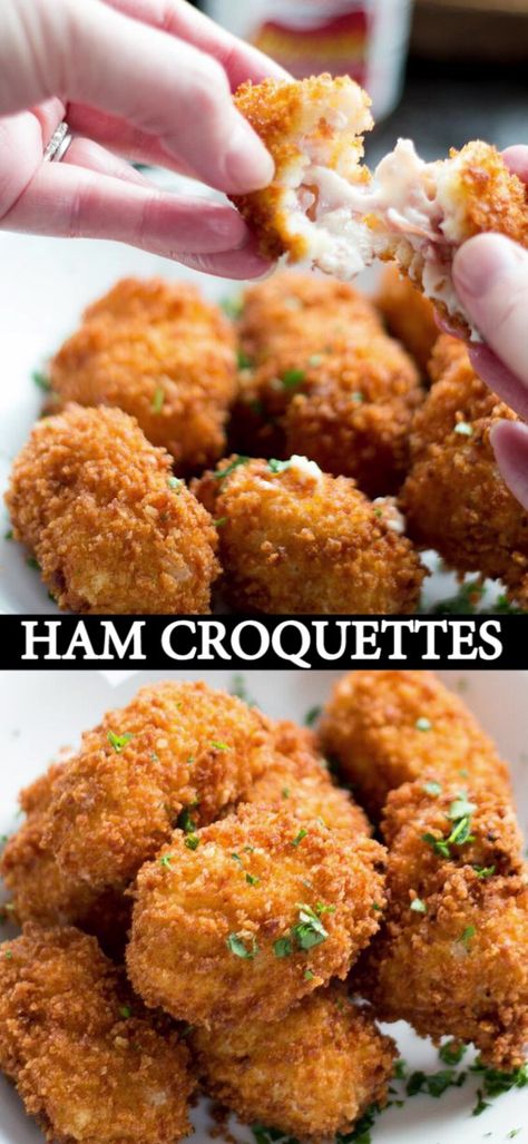 Ham Croquettes Recipe, Ham Croquettes, Boiled Dinner, Chicken Croquettes, Croquettes Recipe, Homemade Ham, Tapas Dishes, Tapas Recipes, Appetizers Easy Finger Food