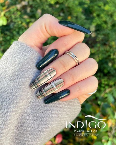 Festive Nail Colors, Burberry Nails, Plaid Nail Designs, Oval Nails Designs, Christmas Nail Art Ideas, Nail Artwork, Plaid Nails, Dip Nails, Cute Christmas Nails