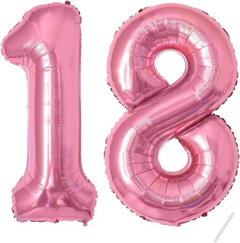 party decor for a pink birthday Kids Party Balloons, 18th Birthday Decorations, Girly Birthday Party, 18th Birthday Party, Birthday Numbers, Pink Balloons, Number Balloons, Pink Birthday, Birthday Decoration