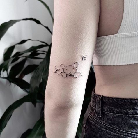 Winnie The Pooh Mother Daughter Tattoo, Small Winnie The Pooh Tattoo Simple, Small Tattoos Winnie The Pooh, Dainty Winnie The Pooh Tattoo, Winnie The Pooh Inspired Tattoos, Pooh Eeyore Tattoo, Disney Tattoos Fine Line, Simple Pooh Bear Tattoo, Winnie The Pooh Matching Tattoos