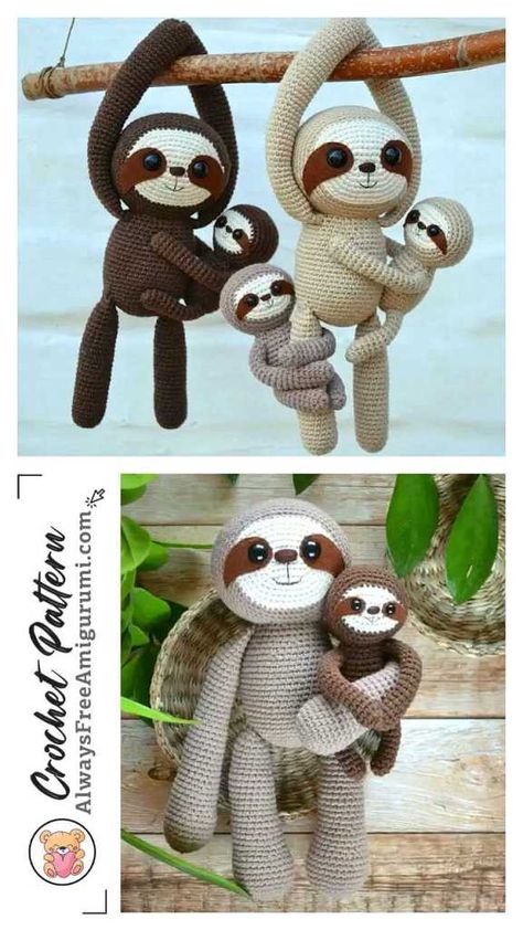 Amigurumi Sloth, Sloth Crochet, Baby Amigurumi, Crochet Sloth, Beau Crochet, Crochet Eyes, Confection Au Crochet, Crochet Animals Free Patterns, Crochet Amigurumi Free