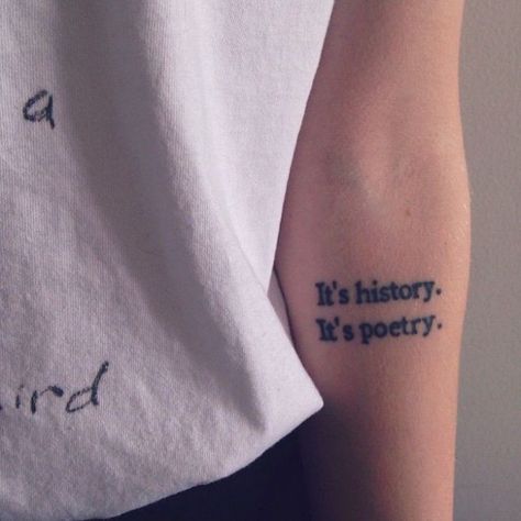 11 Gorgeous Literary Tattoos for Book Lovers via Brit + Co Poet Tattoo, Tattoos For Book Lovers, Poetry Tattoo, Literary Tattoo, Science Tattoos, History Tattoos, Literary Tattoos, Triangle Tattoos, Arrow Tattoos