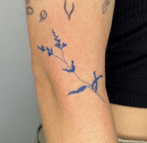 Blue Ink Tattoos, Handpoke Tattoo, Blue Tattoo, Hand Poked Tattoo, Botanical Tattoo, Aesthetic Tattoo, Time Tattoos, Little Tattoos, Simplistic Tattoos