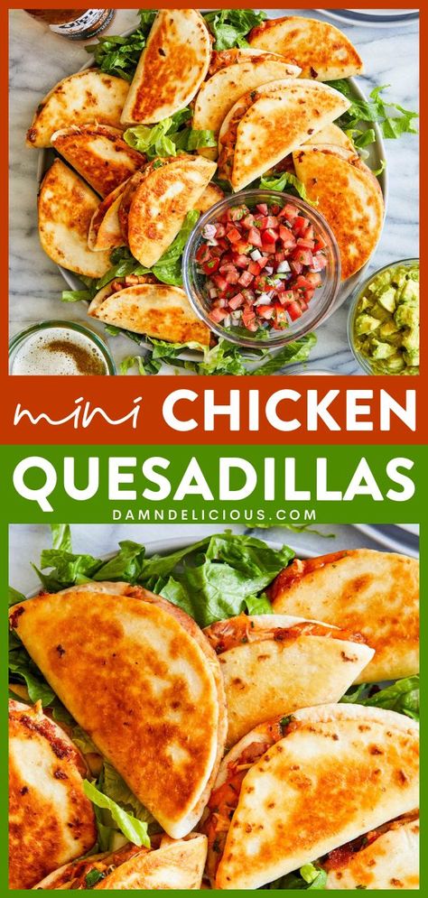 Your weeknight dinner ideas must have these mini quesadillas! This rotisserie chicken dinner recipe is easy and ready in just 30 minutes. Full cheesy goodness, these Mini Chicken Quesadillas are so good! Mini Chicken Quesadillas, Mini Quesadillas, Beans And Cheese, Bowl Party Food, Salsa Chicken, Superbowl Snacks, Super Bowl Party, Superbowl Party Food, Chicken Quesadillas