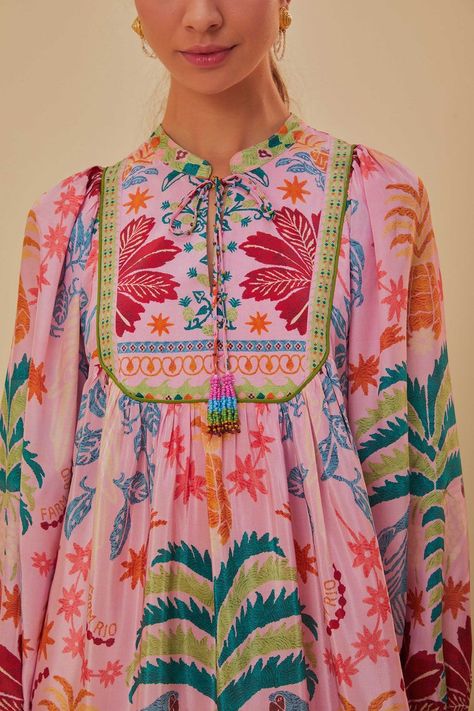 Summer Coord, Simple Kurtis, Vestidos Maxi, Tropical Patterns, Pink Fruit, Short Sleeve Midi Dress, Coord Set, Pink Shades, Costura Diy