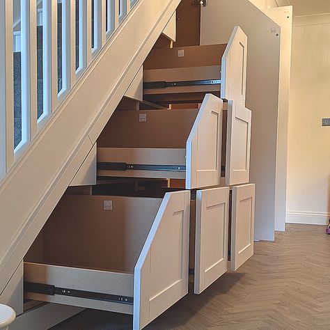 Stair Storage Under The, Under The Stairs Drawers, Staircase Cupboard Ideas, Understairs Storage Ideas, Drawers Under Stairs, Under Staircase Storage, Stair Cupboard, Stairs Storage Drawers, Under The Stairs Storage