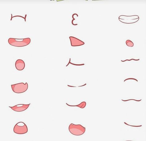 Chibi Lips Reference, Lips Perspective Drawing, Mouth Anime Reference, Oc Mouth Ideas, Lips For Drawing, Drawing Ideas Easy Mouth, Cute Anime Mouth Drawing, Chibi Reference Hair, Lipbite Drawing