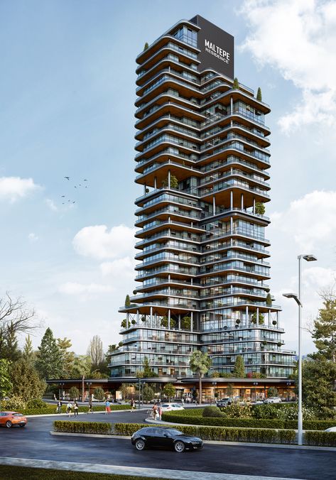 Tower Design Architecture, Tower Facade, Lobby Seating, 3d Architectural Visualization, Skyscraper Architecture, 3d Architecture, Tower Design, Architecture Building Design, Apartment Architecture