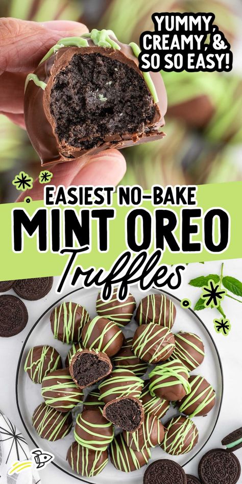 Mint Oreo truffles are creamy bite-size bundles of chocolate, cream cheese, mint, and lots of flavor. Mint Chip Recipes, Mint Oreo Truffles, Cream Cheese Mint, Mint Truffles, Truffle Recipes, Oreo Truffles Recipe, Mint Desserts, Homemade Truffles, Cake Ball