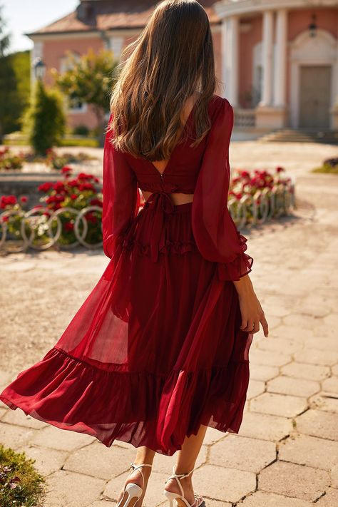 Magali Burgundy Cut Out Midi Dress | Afterpay | Zip Pay | Sezzle Designer Dresses Gowns, Alamour The Label, Cut Out Midi Dress, Sweet Escape, Statement Dress, Party Outfits, Vacation Dresses, Dress Cuts, Club Dresses