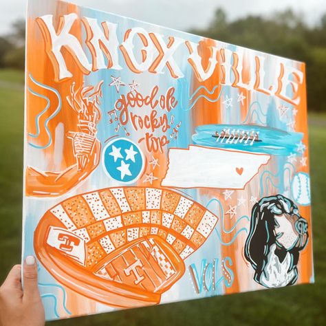 My first Tennessee custom and I am in love with how it turned out 🧡💙🤍 • • #tennessee #tennesseevols #vols #tennesseevolsbasketball #tenneesseevolsbaseball #small #smallbusinessowner #smallbusinesssupport #orange Tennessee Painting Ideas, Utk Dorm, Tennessee Painting, Tennessee Crafts, Tn Football, College Canvas, Diy College, Rocky Top Tennessee, Birthday Signs