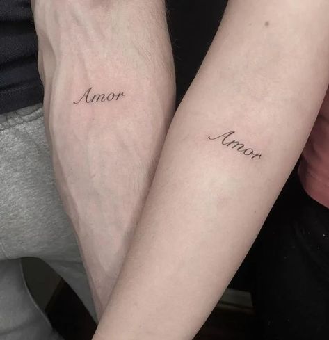 Tattoos For Girlfriend Ideas, Matching Couple Quote Tattoos, Couples Initals Tattoo, Amor Matching Tattoo, Couple Tattoos Ideas Matching, Matching Tattoos To Get With Your Boyfriend, Promise Couple Tattoos, Matching Tattoos For Couples Aesthetic, Matching Significant Other Tattoos