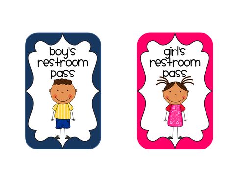 Toilet Pass Classroom, Restroom Passes For Classroom, Restrooms Signs, Restroom Pass, Boy And Girl Bathroom, Classroom Safety, Classroom Passes, School Restroom, Bathroom Pass