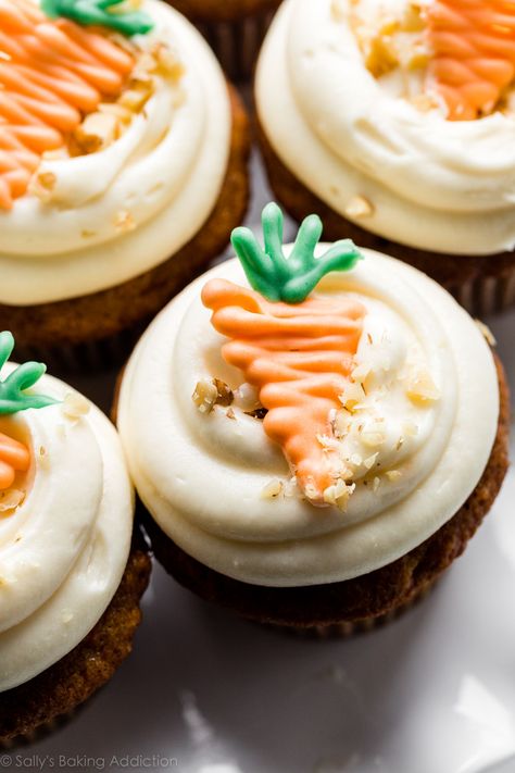 Carrot Cake Cupcakes Recipe, Carrot Cupcake Recipe, Easter Carrot Cake, Dairy Free Frosting, Carrot Cake Muffins, Carrot Cake Cupcakes, Carrot Cupcakes, Sally's Baking, Cupcake Flavors