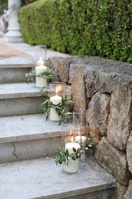 LOVE THIS....every other step and on the ground at the bottom of the stairs Mindy Rice Design, Tuscan Wedding, Garden Party Wedding, Outdoor Wedding Decorations, Wedding Mood, Italian Wedding, Wedding Time, Wedding Deco, Backyard Wedding