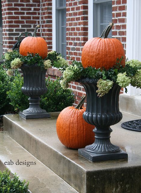 pumpkin topiaries | Flickr - Photo Sharing! Fall Urn, 2023 Decorations, Fall Pots, Fall Front Porch Ideas, January Baby, Fall Mums, Fall Containers, Pumpkin Topiary, Porch Decorations