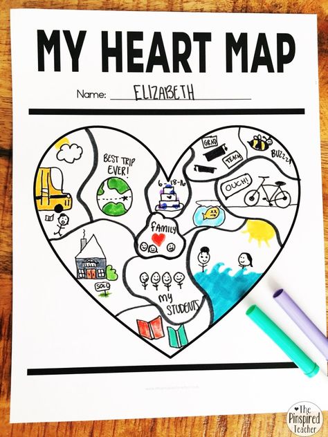 Heart Mapping Activity, Writing Heart Map, Heart Map Template, Heart Map Writing, Teaching Classroom Procedures, Template Heart, Writing Mini Lessons, Third Grade Writing, 2nd Grade Writing