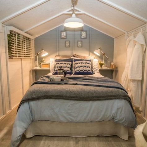 A dreamy reading snug has been named this year’s Grand Shed Project Shed Bedroom Ideas, Guest House Shed, Bunkie Ideas, Shed Guest House, Tiny Guest House, Summer House Interiors, Shed Garden, Shed Interior, Summer House Garden