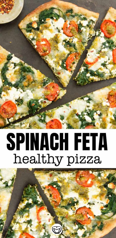 Feta Pizza, Spinach Pizza, Healthy Pizza Recipes, Pesto Pizza, Spinach Feta, Vegetarian Pizza, Healthy Pizza, Pizza Recipes Homemade, Flatbread Pizza