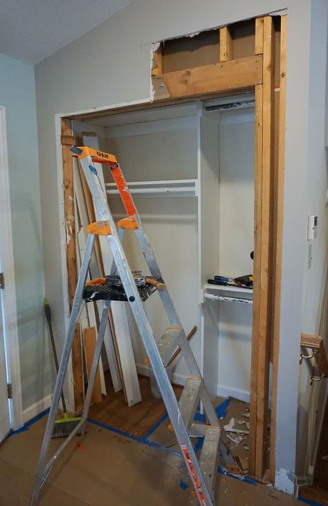 Updating a 1980's Reach-In hall closet Part 1 - Demolition - Fort Birthday Entry Closet Ideas, Entry Closet Organization, Hall Closet Organization, Closet Redesign, Front Hall Closet, Diy Closet System, Diy Walk In Closet, Organizing Walk In Closet, Make A Closet