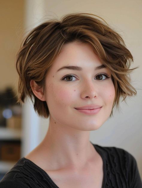 Best Short Hairstyles for Chubby Faces - Top Cuts and Styles Women’s Short Hair Round Face, Short Shag Long Bangs, Short Straight Hairstyles Round Face, Short Haircut Women Square Face, Pixie Hairstyles For Round Faces Over 40, Short Hair Ideas For Chubby Face, Pixie Bob Haircut For Round Faces, Round Pixie Haircut, Short Hair Square Face Pixie Cuts