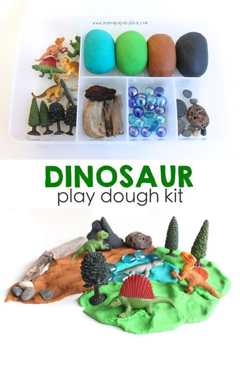 Dinosaur Playdough Kit. So fun for a dinosaur unit or a just because rainy day activity. Dinosaur Playdough, Play Doh Kits, Playdough Party, Dough Ideas, Dinosaur Play, Dinosaur Dinosaur, Playdough Activities, Playdough Kits, Dinosaur Activities